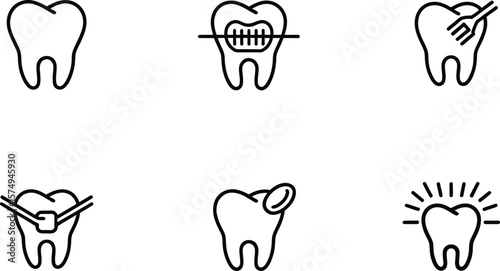 Dental Care Icons:  Clean Teeth, Braces, Fillings, and Whitening Treatments.