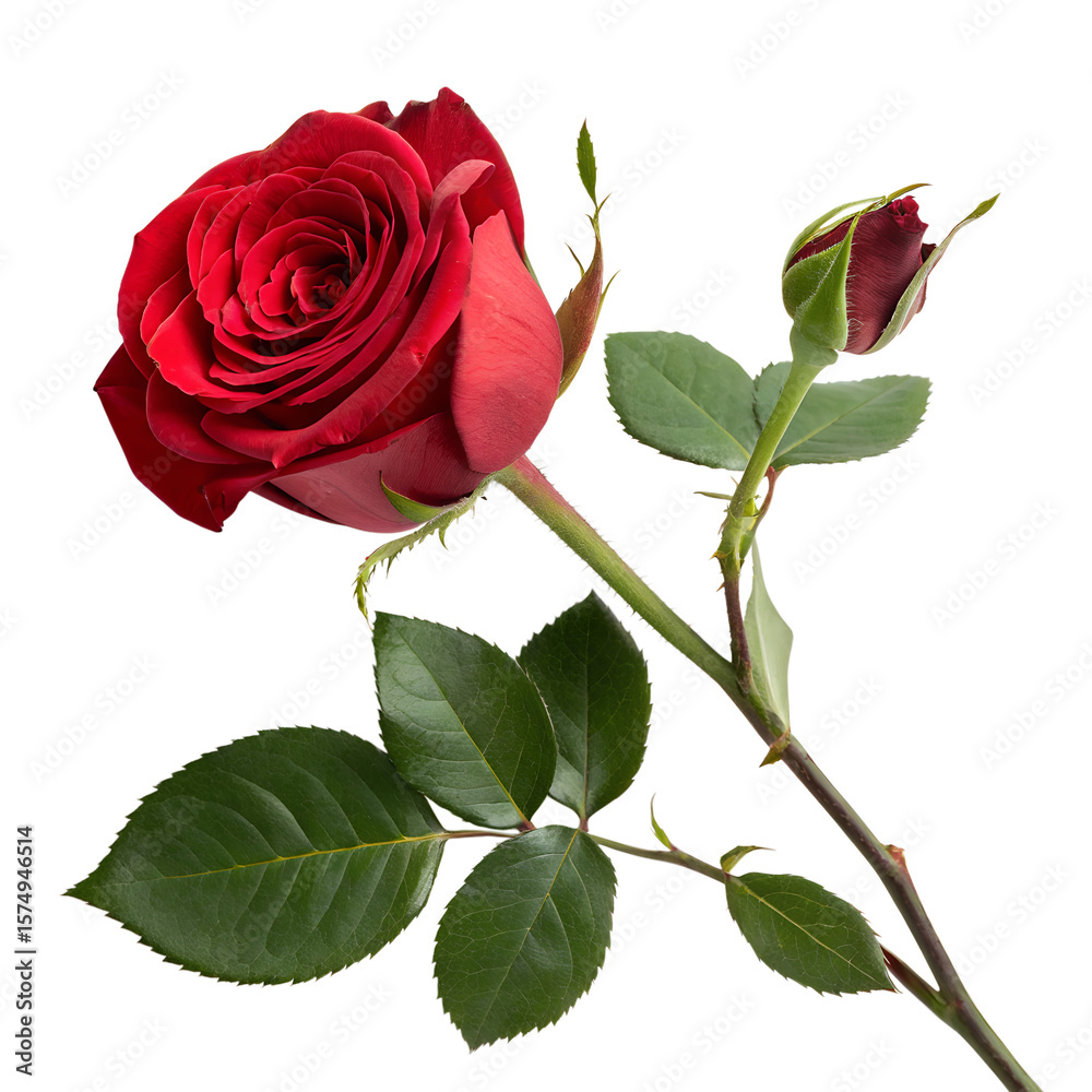 Fototapeta premium A beautiful red rose in full bloom, isolated on transparent background, symbolizing love and romance with its vibrant petals