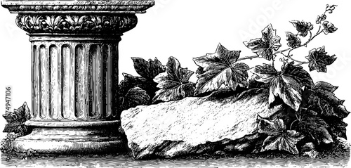 Classical architecture concept with engraved ionic column design