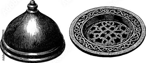 Classic engraved domed ceiling lamp and decorative element design for interior decoration