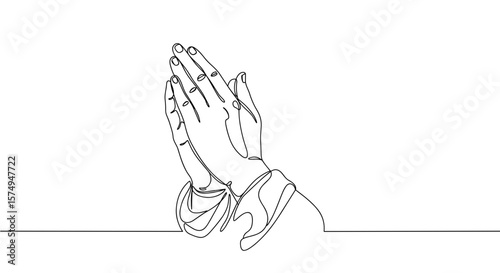 Praying hands outline drawing isolated on transparent background
