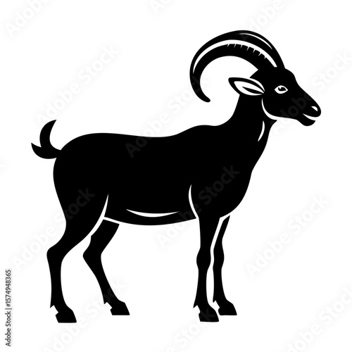 Black Goat Vector Illustration – Farm Animal Graphic Isolated on White Background