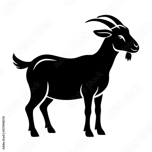 Black Goat Vector Illustration – Farm Animal Graphic Isolated on White Background