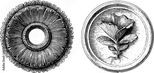 Engraved floral ceiling rosettes art set for design and decor