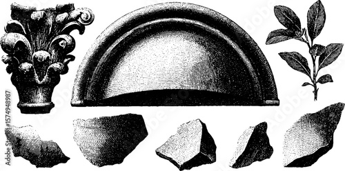 Engraved floral ceiling rosette design set for decorative art and architecture