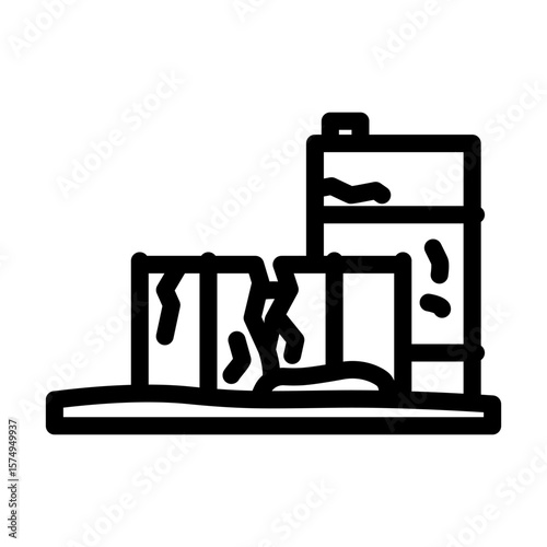 oil barrels leaking onto ground line icon vector illustration