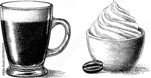 Engraved irish coffee mug and creamy beverage set for vintage design