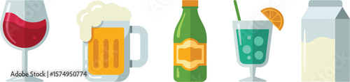 Wine beer bottle cocktail milk carton vector 2025 bundle set download