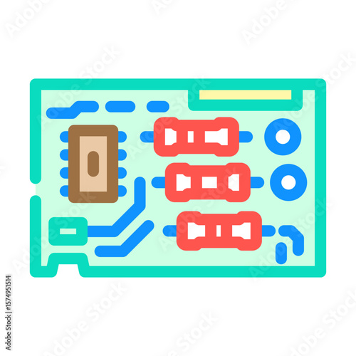 top view printed circuit board pcb color icon vector illustration
