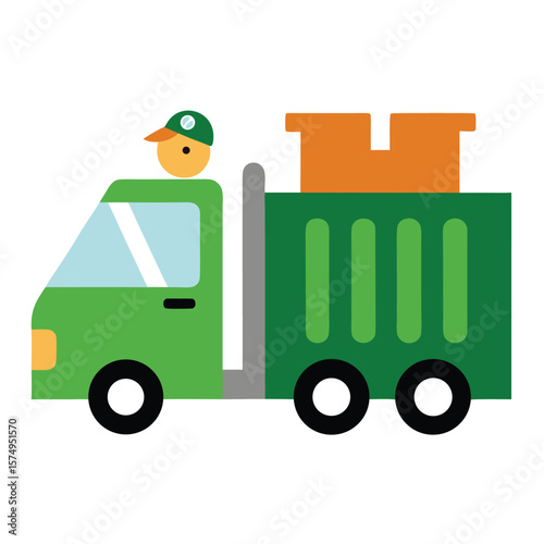 garbage truck collecting bins cartoon