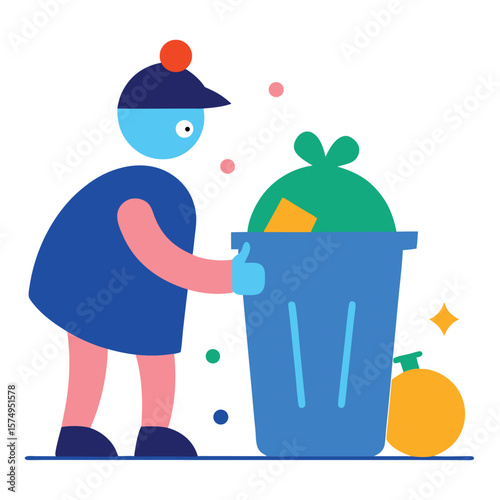 garbage collection scene cartoon sketch