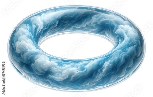 A hollow toroid with swirling clouds trapped within, creating dynamic patterns.
