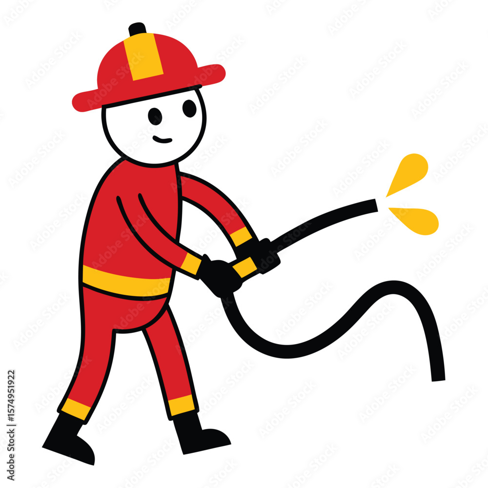 Fototapeta premium firefighter doodle spraying hose