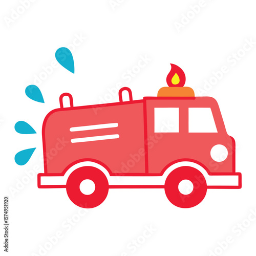 fire truck spraying water doodle style