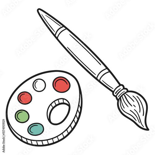 A simple illustration of a paint palette and brush