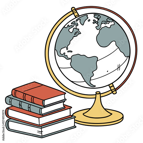 A stack of books sits beside a globe, symbolizing knowledge