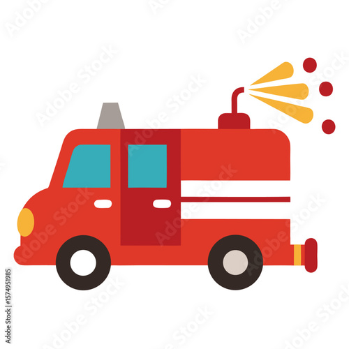 fire truck spraying water doodle style
