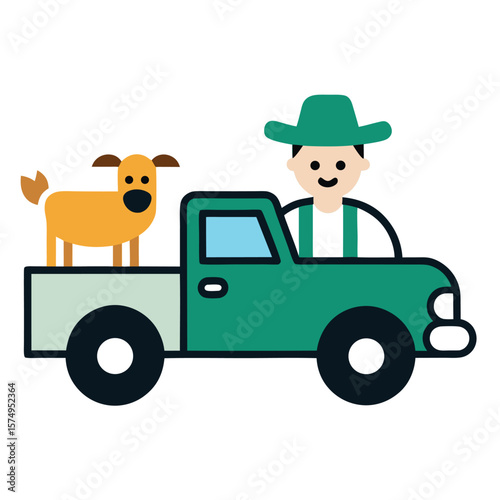 farmer in pickup with livestock doodle
