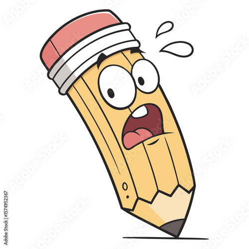 A scared pencil character looks worried