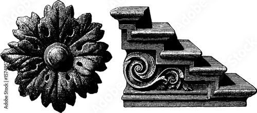 Engraved marble staircase and ornamental flower design for decorative art
