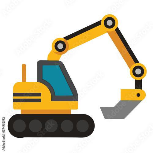 excavator with digging arm cartoon sketch style