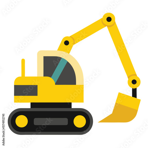 excavator with digging arm cartoon sketch style
