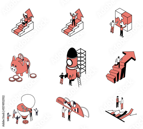set of isometric vector illustration  for team work
