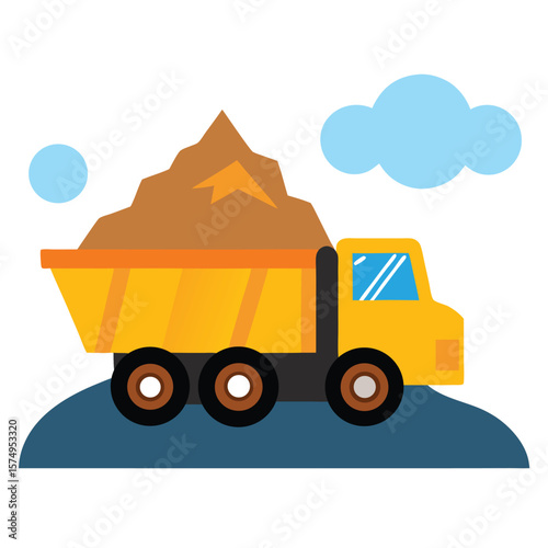 dump truck cartoon on rocky terrain