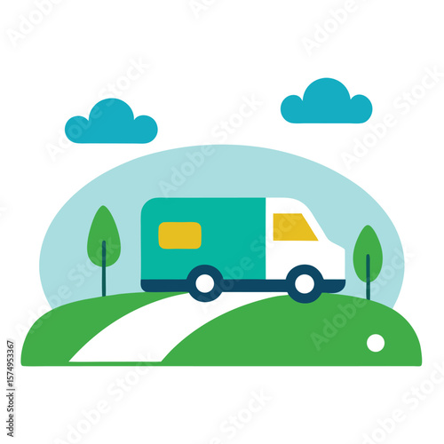 delivery van doodle parked on rural road
