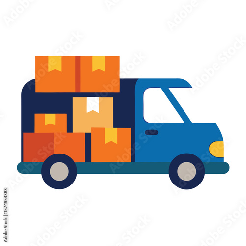 delivery van with packages cartoon art