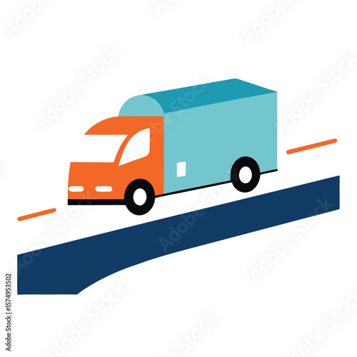 delivery truck on highway cartoon sketch