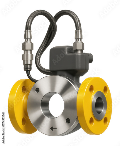 Differential pressure flowmeter with a metal orifice plate and dual pressure taps for a gas pipeline system.