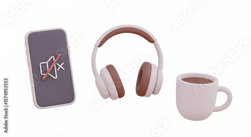 Set of 3D model cartoonish icons representing focus and concentration at an activity. All against a white background.
