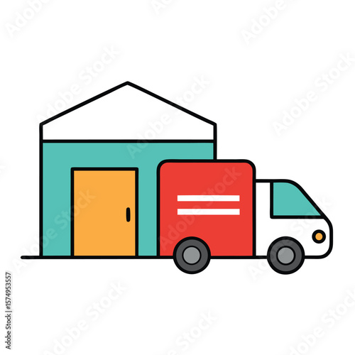 delivery truck doodle near warehouse