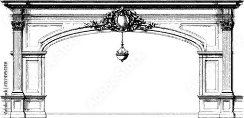 Engraved floral mural archway design for classic interior decor