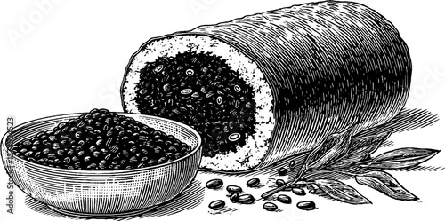 Detailed engraving of nori sheet and edge with organic textures for culinary design