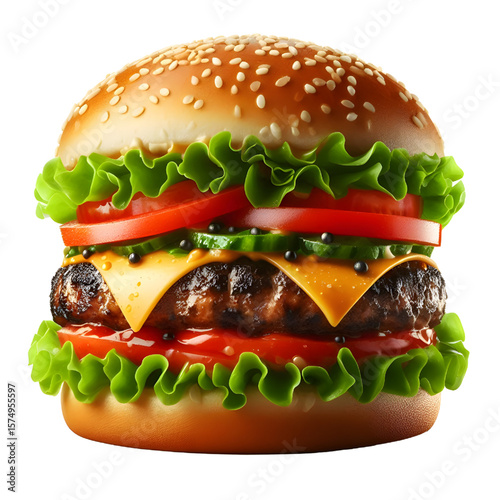 a burger with toppings , transparent background