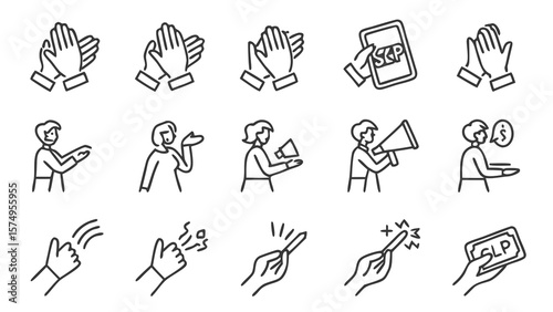 Illustration set of hands clapping speaking megaphone magic wand and holding slp token vector design