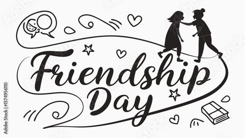 Friendship day celebration vector illustration with friends and book for greeting card design idea
