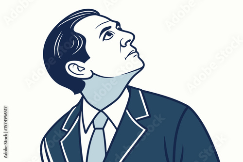 A generic male avatar wearing a suit and tie with no eyes, nose, or mouth, designed in flat vector style