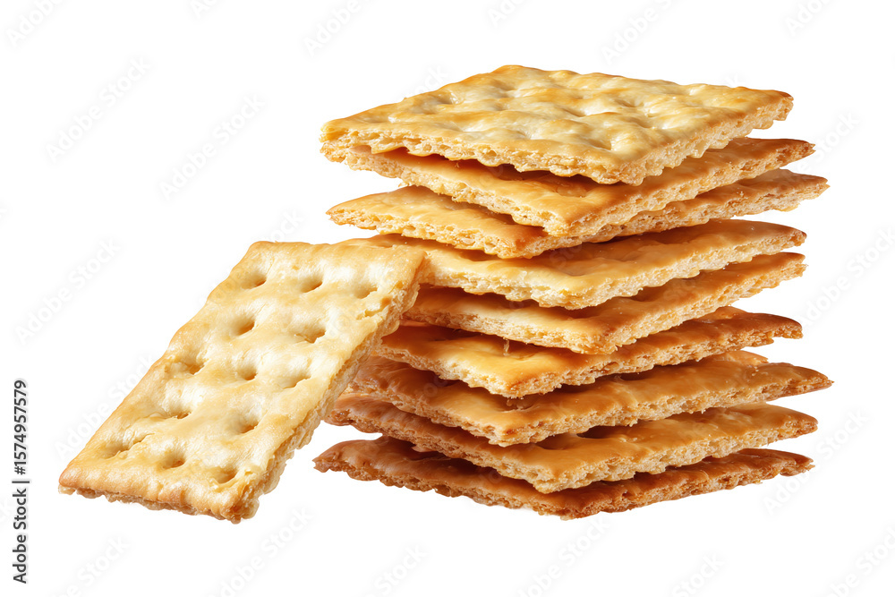 Stack of salty crackers isolated on white transparent background Stack of salty crackers isolated on white transparent background