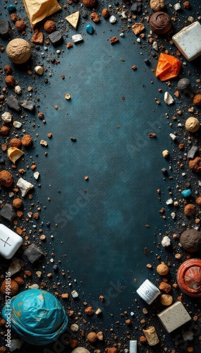 A textured background image featuring scattered trash and debris on a rough surface, ideal for environmental themes or projects related to pollution and waste disposal , soil, messy