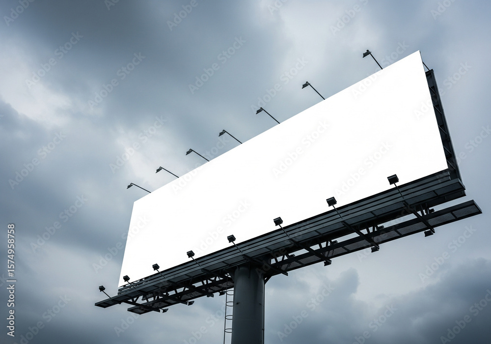 Obraz premium Billboard Mockup Under Dramatic Sky: Blank Advertising Space for Your Message