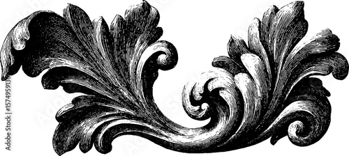 Engraved scrolling vine relief for vintage design and decor