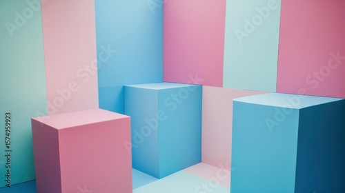 Pastel colored cube displays against a colorful background.