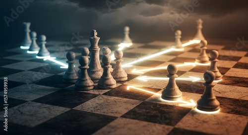 Chess Strategy and Tactical Thinking: Navigating the Game of Pawns and Kings, Strategic Gameplay with Chess Pieces on a Chessboard