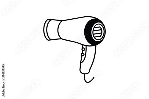 Simple Black and White Line Art Illustration of a Hair Dryer