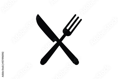 Crossed Knife and Fork Silhouette Symbol for Restaurant or Food Service