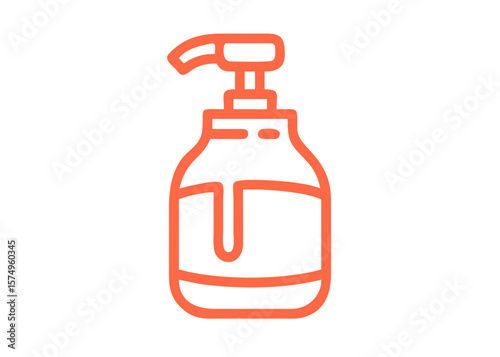 Orange dispenser icon on white backdrop offers simplified beauty concept, clean living, and personal care. Bright dispenser icon illustration represents hygiene and beauty care,