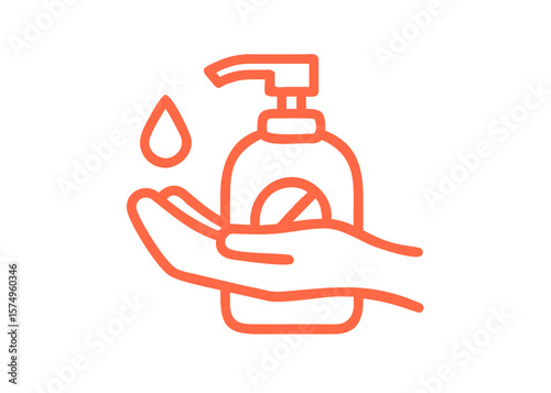 Hand sanitizer illustration showing a hand, drop and bottle, emphasizing hygiene for health, clean hands concept. Hand sanitizer is essential for protecting from germs and virus,